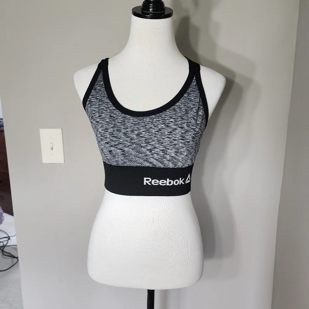 Reebok women's black & gray sports bra strappy Criss Cross straps size small